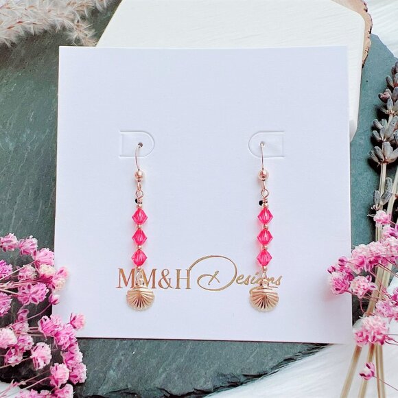 Cute Seashell Charm Earrings with Mini Crystals | Handmade in BC - Picture 1 of 6